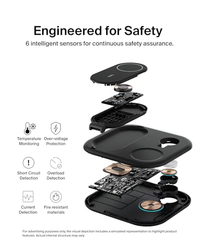 Belkin Qi2 Magnetic Wireless Charging Station, 3 in 1 Foldable Charger | MagSafe compatible, Apple Watch, AirPods, Qi2 certified, wireless charging station, travel stand - color: Black