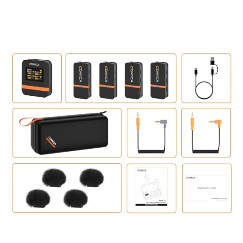 COMICA Vimo Q Four-Channel Mini Wireless Lavalier Microphone System | with 4 Transmitters and 1 Receiver 1 Charging Case for Phone Video Recording Interview Youtubers Vloggers