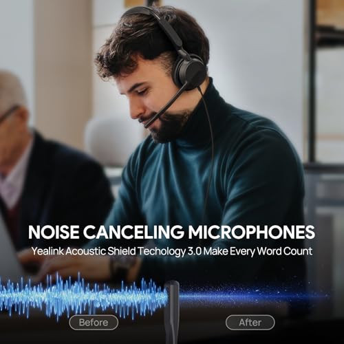 Yealink UH42 USB-C/A Wired Headset,AI Noise Cancelling Mic,in-Line Controls | Teams/Zoom Certified, Dual-Ear Headphones, Plug & Play for PC/Laptop/Phone,7ft Cable, Dynamic EQ, Call Center, Hybrid Work