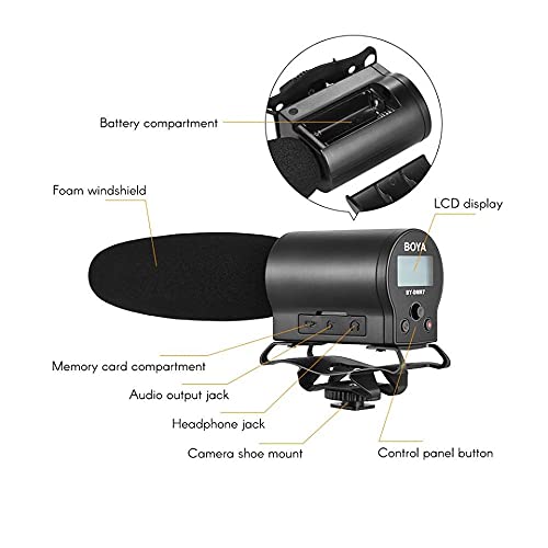 BOYA BY-DMR7 On-Camera Shotgun Microphone with Integrated Flash Recorder & Headphone Output - style: BY-DMR7
