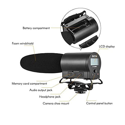 BOYA BY-DMR7 On-Camera Shotgun Microphone with Integrated Flash Recorder & Headphone Output - style: BY-DMR7