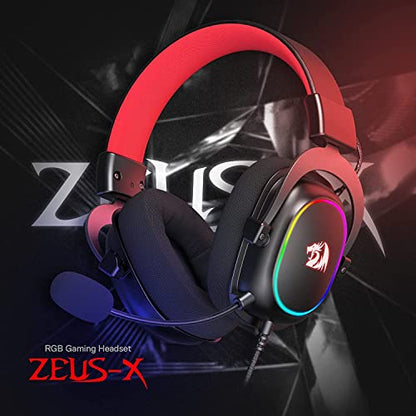 Redragon H510 Zeus-X RGB Wired Gaming Headset - 7.1 Surround Sound - 53MM Audio Drivers in Memory Foam Ear Pads w/Reliable Fabric Cover- Multi Platforms Headphone - USB Powered for PC/PS4/NS | Gaming Headset Breathable Fabric Removable Microphone Immersiv