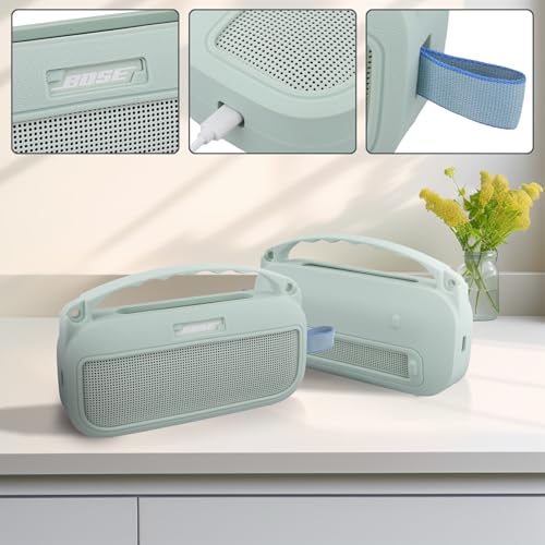 co2CREA Soft Silicone Case for Bose SoundLink Flex 2nd Gen, Mint | Skin-Friendly Handle, Adjustable Shoulder Strap, Crossbody Carrying, Aluminum Carabiner, Lightweight - color: Alphine Sage Case