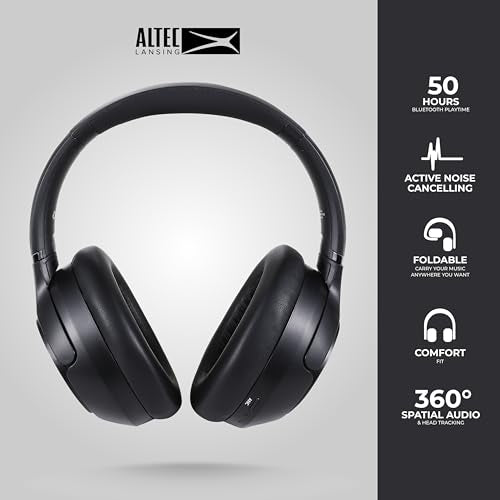 Altec Lansing Comfort Pro Over Ear Bluetooth Headphones, Wireless Noise Cancelling Headphones with ENC, Spatial Audio, 60H Battery, Foldable, Super Low Latency, Voice Assistant Compatible