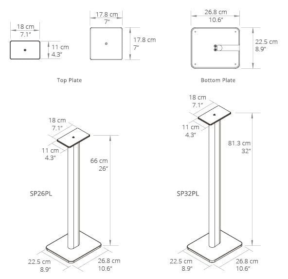 Kanto SP26PLW 26" Bookshelf Speaker Swiveling Floor Stands - White, Pair - Maximum Speaker Weight 30lbs per Stand - Standard and Extended top Plate Included - Internal Cable Management - color: White, size: 26 inches