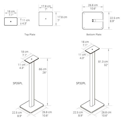 Kanto SP26PLW 26" Bookshelf Speaker Swiveling Floor Stands - White, Pair - Maximum Speaker Weight 30lbs per Stand - Standard and Extended top Plate Included - Internal Cable Management - color: White, size: 26 inches