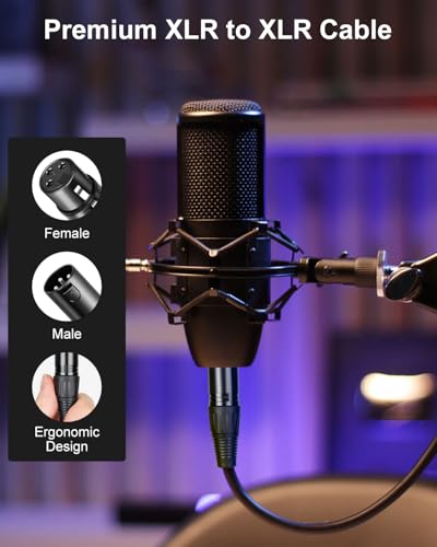Aqdocvf 2-Pack Premium XLR Cable - 25ft, Male to Female Microphone Cable | Oxygen-Free Copper (OFC) Mic Cord for Speaker Podcast Audio Mixer DMX Effector Amplifier Sound Card, Black - size: 25 Feet