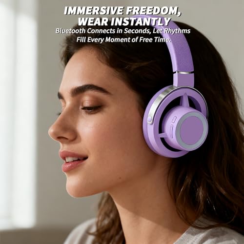 Open-Ear Headphones, 20+ Hour Playtime, Immersive Sound, Wireless Bluetooth Headphones for School, Work, Travel&Daily Use,Purple - color: Purple