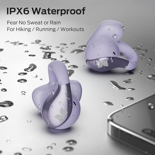 Monster Open Ear AC225 Headphones, Bluetooth 6.0 Wireless Earbuds, Stereo Sound, Lightweight Comfort Clip-On Earbuds with ENC Mic for Clear Calls, 36H Playtime, Touch Control, IPX6 Waterproof, Purple