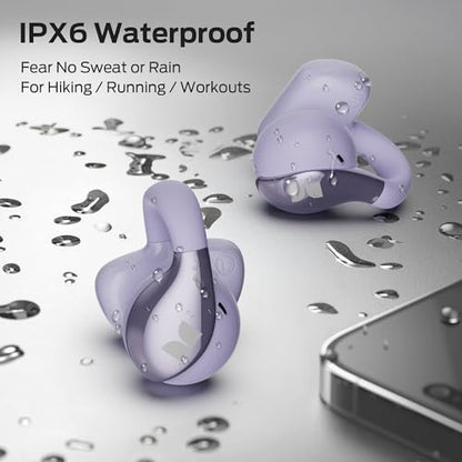 Monster Open Ear AC225 Headphones, Bluetooth 6.0 Wireless Earbuds, Stereo Sound, Lightweight Comfort Clip-On Earbuds with ENC Mic for Clear Calls, 36H Playtime, Touch Control, IPX6 Waterproof, Purple
