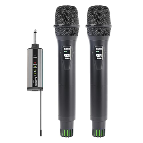 U3 UHF Dual Channel Wireless Microphone System for Karaoke, Church, Stage and PA Speaker, 2 Handheld Mics with 6.35mm Plug-in Rechargeable Receiver, 30m Range