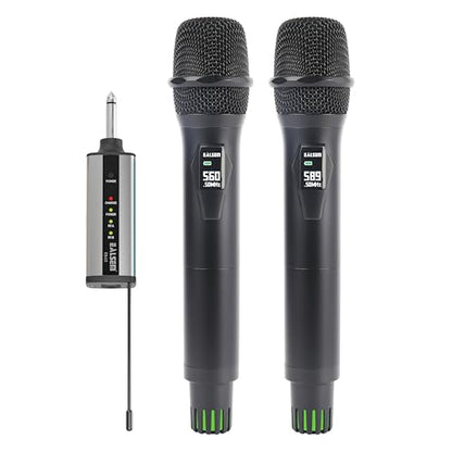 U3 UHF Dual Channel Wireless Microphone System for Karaoke, Church, Stage and PA Speaker, 2 Handheld Mics with 6.35mm Plug-in Rechargeable Receiver, 30m Range