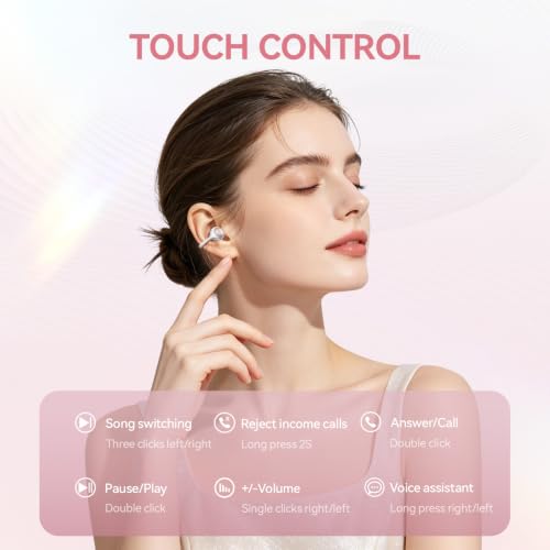 Open Ear Clip On Earbuds Wireless Headphones with Mirror(White) - color: White