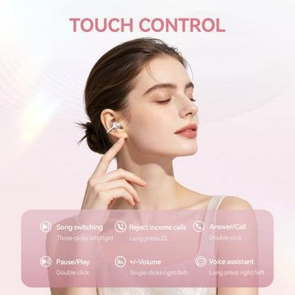Open Ear Clip On Earbuds Wireless Headphones with Mirror(White) - color: White