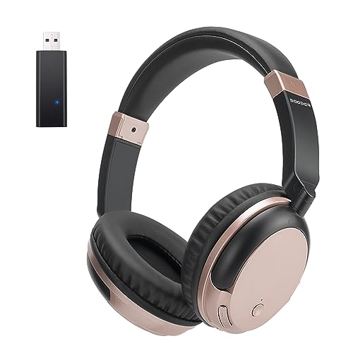 Wireless TV Headphones with Bluetooth USB Transmitter - Rose Gold | Low latency over-ear headset with clear mic & 3.5mm AUX. Connect to TV/PC via USB transmitter or directly to phone. - color: Rose Gold