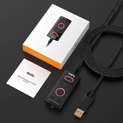1Mii USB Sound Card, 3.5mm Audio Adapter with Virtual 7.1 for PC/Laptop | Plug and Play No Driver Needed, Control Volume Mute Directly, 6 ft Braided Cable, for Gaming, Meetings and Voice Chat