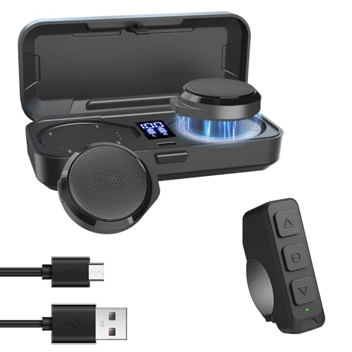 Motorcycle Bluetooth Headset, Bluetooth Helmet Speaker with Charging Case | Wireless Installation with Remote Control, BT5.3 Noise Cancellation, 1900mAh Battery 50+ Hours Work Time for Skiing Riding
