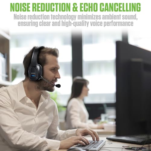 Cellet Overhead Boom Mic Wireless Headset with Noise Cancelling, Echo Reduction, 34H Talk Time, 30ft Range – Adjustable Headband, All-Day Comfort
