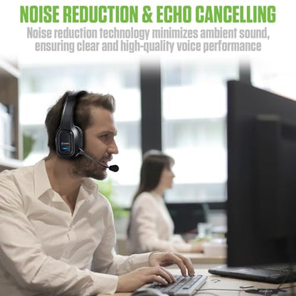 Cellet Overhead Boom Mic Wireless Headset with Noise Cancelling, Echo Reduction, 34H Talk Time, 30ft Range – Adjustable Headband, All-Day Comfort