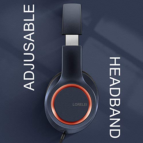 LORELEI X8 Over-Ear Wired Headphones with Microphone with 1.45m-Tangle-Free Nylon Line&3.5mm Plug,Lightweight Foldable & Portable Headphones for Smartphone,Tablet,Computer,Mp3/4(Dark Blue) - color: Dark Blue