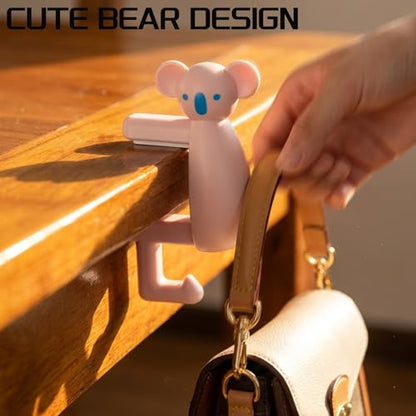 Bear-Shaped Purse Hook for Table 3 Pieces - Under-Table Handbag Hanger, Desk Side Hook, Detachable Bag Holder and Headphone Stand, Space Saving Desk Organizer