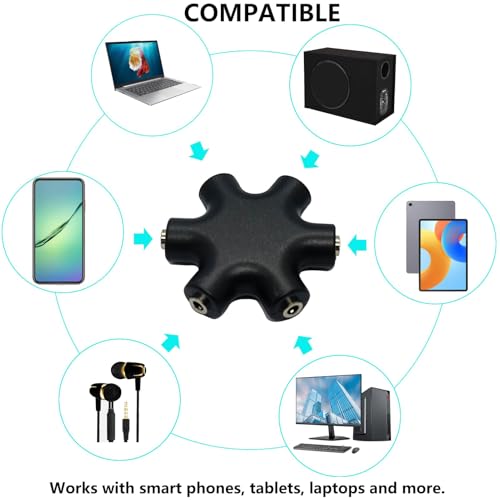 5-Jack Audio Headphone Splitter 5 Way for 3.5mm Devices Multi Earphone Splitter Adaptor 5 Ports Female Connector Adapter (1 Pack) - size: 1 pack