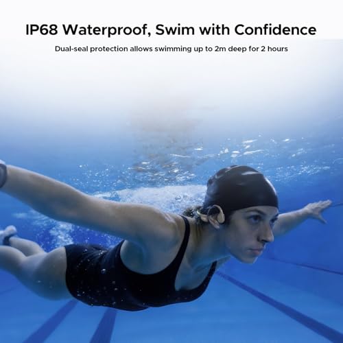 Bone Conduction Headphones Bluetooth 6.0, LED Light, Open Ear Headphones IPX8 Waterproof, 32GB Built-in Memory, with Mic, 10-Hour Battery Life for Cycling, Swimming and Fitness (Gray) - color: Gray