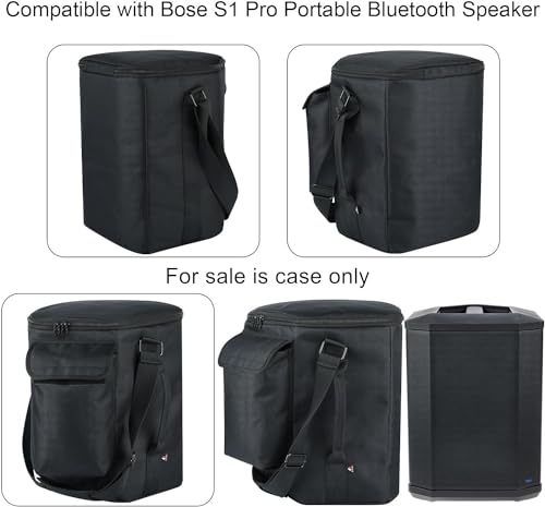 Travel Carrying Case for Bose S1 Pro/Bose S1 Pro+, Slip Cover Case with Shoulder Strap &Accessory Pocket, Portable Carry Bag Holder w Handle Strap for Bose Speaker (Black)