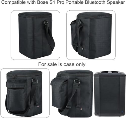 Travel Carrying Case for Bose S1 Pro/Bose S1 Pro+, Slip Cover Case with Shoulder Strap &Accessory Pocket, Portable Carry Bag Holder w Handle Strap for Bose Speaker (Black)