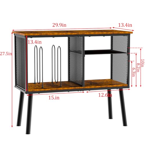 Record Player Stand with Adjustable Divider Vinyl Storage Holder Up to 200 Albums Mid-Century Large Record Player Table Vinyl Holder Turntable Stand End Table for Bedroom & Living Room, Patent Pending - size: 29.9"W x 13.4"D x 27.5"H