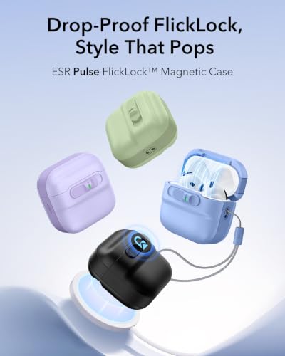 ESR for AirPods 4 Case, Compatible with MagSafe, Pulse Series, Light Blue | Compatible with AirPods 4 Generation Case (2024)(USB-C), Magnetic Lid Lock, Drop-Proof Protection Cover with Lanyard - color: Light Blue, size: AirPods 4 Case