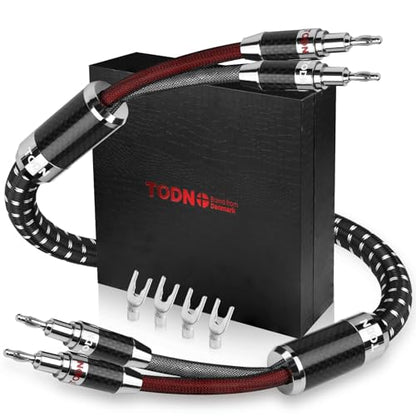 TODN 6.5ft Silver-Plated OCC Speaker Cable with Banana Plugs HiFi Shielded | 1 Cable Rhodium-Plated Banana Plug Speaker Wire, Carbon Fiber Shell, Nylon Braided for Speakers Home Theater Amplifier Stereo - color: Speaker Cable Master, size: 2m