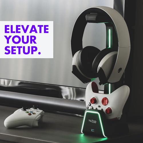 3 in 1 Gaming Headset and Controller Stand for PS5 and Xbox Series X Charging Station - Game Controller Holder and Headphone Stand for Desk with PlayStation and Xbox Magnetic Charger - color: Black