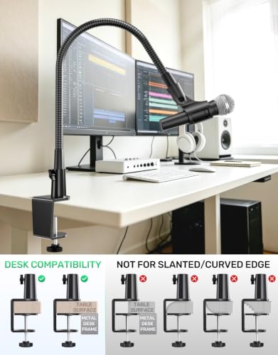 19" Flexible Gooseneck Mic Stand with Desk Clamp【Heavy Duty】, Dual Holder | Upgraded Desk Clamp, 2 Mic Holders, 1/4" and 3/8" Adapters, Ideal for Gaming, Live Streaming, Podcast, Conference, and Podium - size: Upgraded Heavy-Duty Clamp