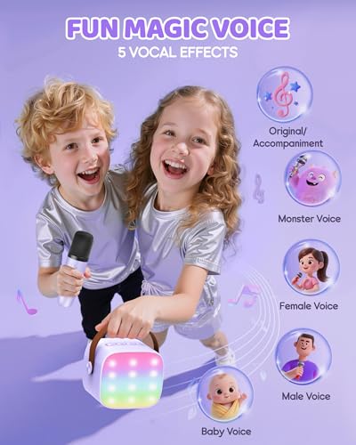YLL Mini Karaoke Machine with 3 Wireless Microphones, Gifts for Kids | Portable Magic Voice Bluetooth Speaker, Birthday Gifts for Girls Boys Ages 3, 4, 5, 6, 7, 8, 9, 10, 12+ Year Old Family Party - color: Purple-3 Mics