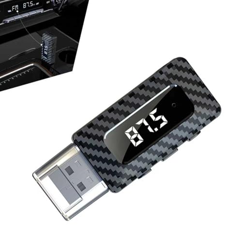 Car USB Bluetooth Receiver, LED Display 5.3 Chip Wireless Audio Adapter with USB Interface and 0.13" Audio Jack, Adjustable FM AUX Transmitter, Universal for Car Stereo Sound (Black)