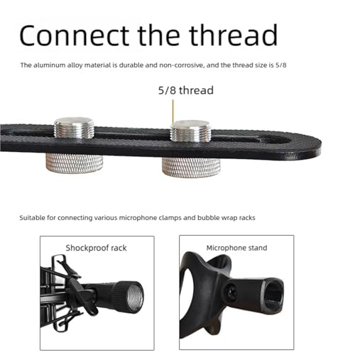 double mic holder Stereo bar Array Spacing Microphone Mount Holds 2 Mics XY and ortf Mic T-Bar Bracket, Fits 3/8" and 5/8" dual Mic Stands with Included Adapter