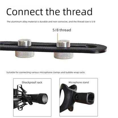 double mic holder Stereo bar Array Spacing Microphone Mount Holds 2 Mics XY and ortf Mic T-Bar Bracket, Fits 3/8" and 5/8" dual Mic Stands with Included Adapter