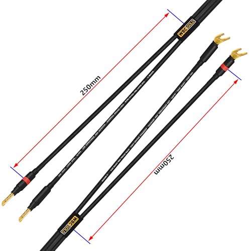 WORLDS BEST CABLES 4 Foot WBC-GOLD-LOCAP-SPKR-14 AWG - Low-Capacitance - Low-Inductance - High Purity OFC - Audiophile HiFi Speaker Cable Pair with Eminence Gold Banana (x2) & Spade (x2) Plugs - size: 4 FT, style: 2 Cables - Banana-Spade
