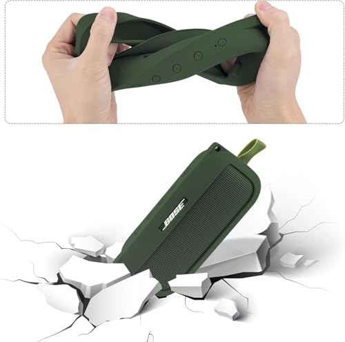 co2CREA Soft Silicone Case for Bose SoundLink Flex Bluetooth Speaker, Green | Adjustable Shoulder Strap, Crossbody Carrying, Aluminum Carabiner, Lightweight - color: Cypress Green Case