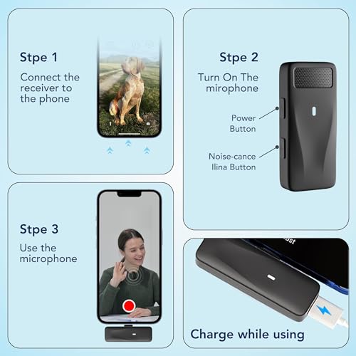 threesheep 2 Pack Wireless Mini Mic for iPhone 14/13/12, Lightning RX | Lav Mic with Noise Reduction, 24H Charging Case, Clip-On 2 mics for iPhone Video Recording, Vlog, Podcast, TikTok, YouTube