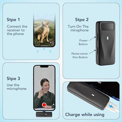 threesheep 2 Pack Wireless Mini Mic for iPhone 14/13/12, Lightning RX | Lav Mic with Noise Reduction, 24H Charging Case, Clip-On 2 mics for iPhone Video Recording, Vlog, Podcast, TikTok, YouTube