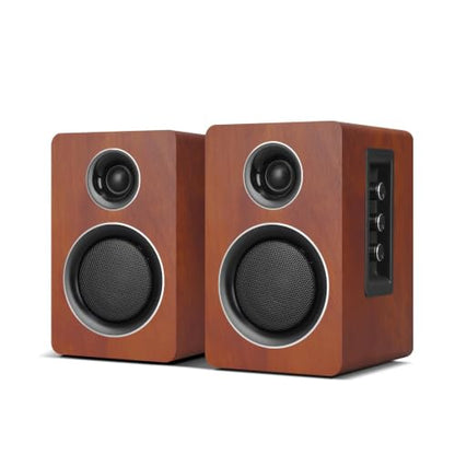 Computer Speakers, Bluetooth 5.3, USB-C, AUX/RCA, 3-Inch Woofer, Brown | A 3-inch carbon fiber woofer and 1-inch silk dome tweeter in wood cabinets. For PCs, turntables, TVs, gaming and music. - color: Brown