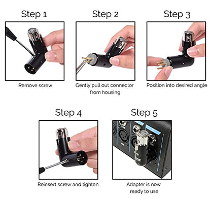 LyxPro XLR Angle Adapter Dual Male and Female can be positioned to 4 Different Angles Right Left and 90 Degree Great for Mixers that Interfere with Other Applications - 2 Pack - size: ef of 2 pk