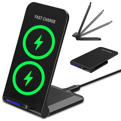 Wireless Charger Stand, Foldable, 15W Fast Wireless Charging Station Compatible with iPhone 17 16 15 14 13 12 Pro Max, Phone Charger Dock for Samsung Galaxy S26 S26+ S25 S24 S23 S22 Note 20 & Android - color: Black