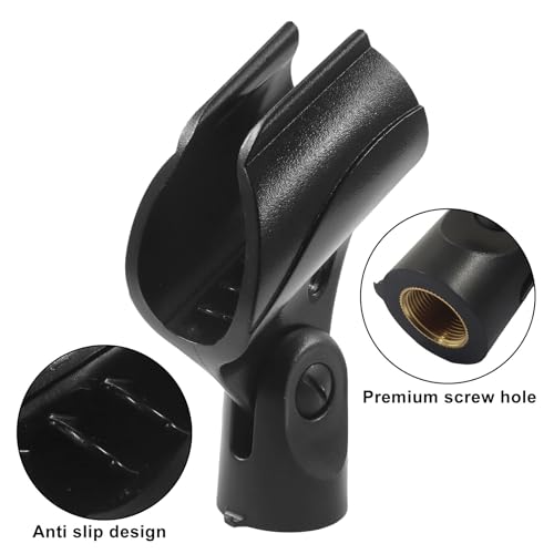 2 Pack Universal Microphone Clip Holder | Suitable Handheld Microphones, 5/8" Male to 3/8" Female Adapter, Compatible Mic Stand, For Musicians/Performers - size: 2 Clips (No adjustment knob)