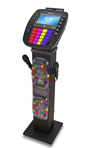 STARION KS877-B CD+G Pedestal Karaoke System l Built in Stereo Speakers & Tablet Holder l 2 USB l Multi-Color Light Effects l 2 Karaoke Microphones, Black - color: KS877-B (Black)