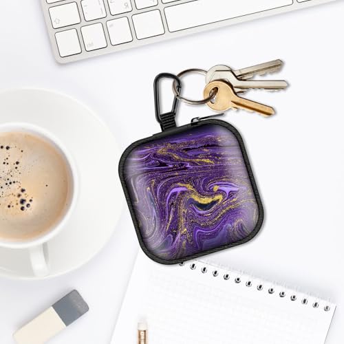 Square Data Cable Earbud Charger Coin Storage Bag Shockproof and Drop-Proof EVA Material Compatible with AirPod(Purple Marble) - color: Purple Marble