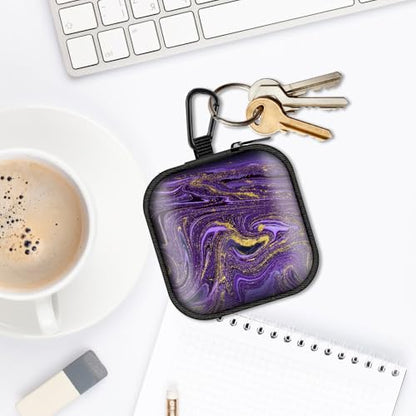 Square Data Cable Earbud Charger Coin Storage Bag Shockproof and Drop-Proof EVA Material Compatible with AirPod(Purple Marble) - color: Purple Marble