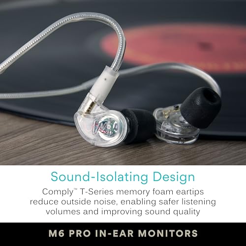 MEE audio M6 PRO Musicians' In-Ear Monitors Wired + Wireless Combo Pack: Includes IEMs, 2 Audio Cables and BT3 Hi-Res Bluetooth Audio Adapter w/aptX, LDAC, Auracast Support, & Built-In Headset (Clear) - color: Clear, style: IEMs + Bluetooth Adapter